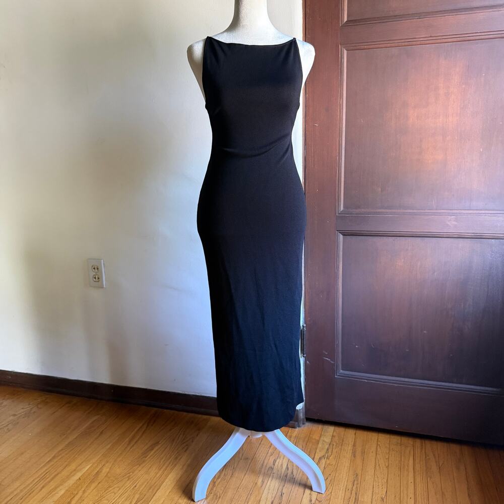 COS | Black Knit High Neck Midi Sheath Dress | Extra Small Little black dress